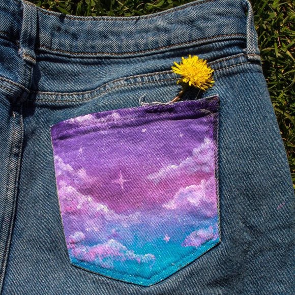 Medium Rise Galaxy Painted Jean Shorts - Picture 8 of 9